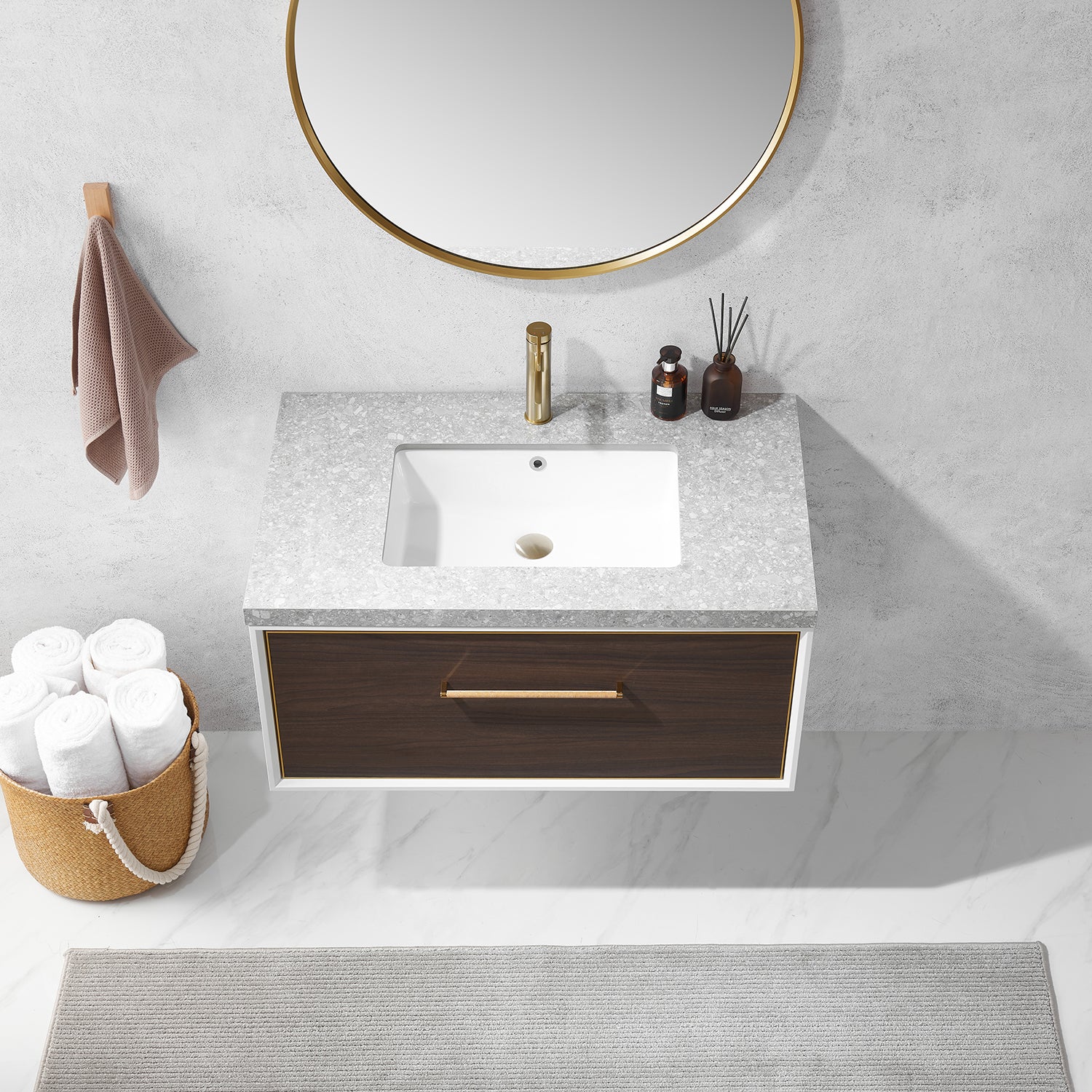 Caparroso 36" Single Sink Bath Vanity in Dark Walnut  with Grey Sintered Stone Top