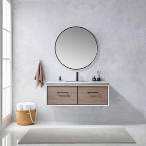 Open image in slideshow, Caparroso 48&quot; Single Sink Bath Vanity in Light Walnut with Grey Sintered Stone Top
