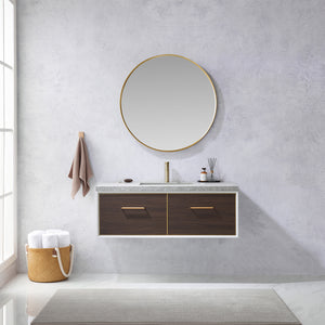 Open image in slideshow, Caparroso 48&quot; Single Sink Bath Vanity in Dark Walnut  with Grey Sintered Stone Top
