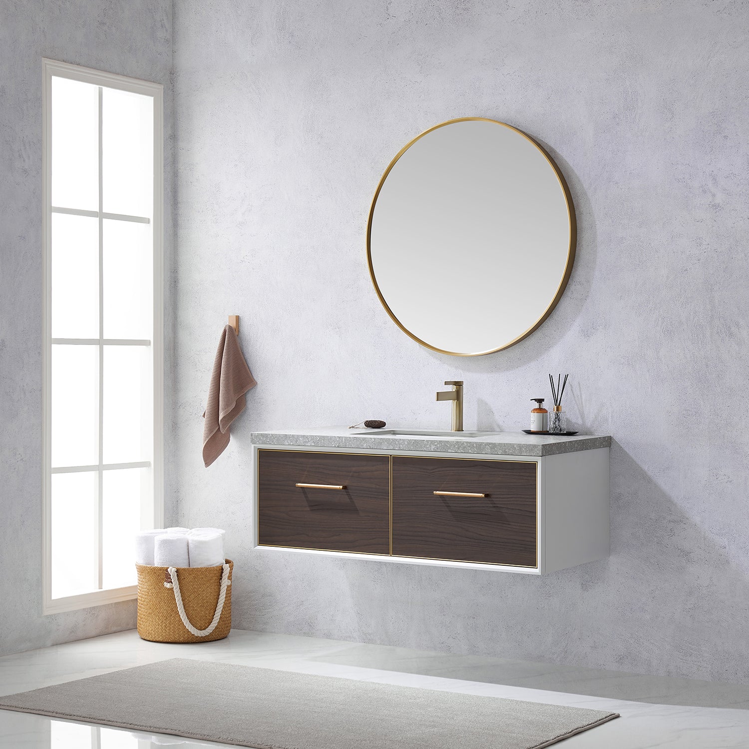 Caparroso 48" Single Sink Bath Vanity in Dark Walnut  with Grey Sintered Stone Top