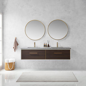Open image in slideshow, Caparroso 72&quot; Double Sink Bath Vanity in Dark Walnut  with Grey Sintered Stone Top
