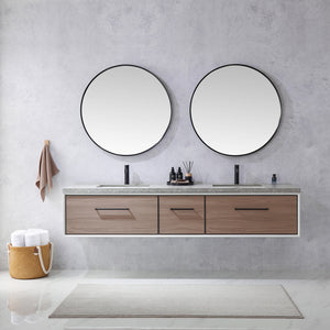 Open image in slideshow, Caparroso 84&quot; Double Sink Bath Vanity in Light Walnut with Grey Sintered Stone Top
