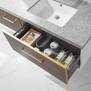 Caparroso 84" Double Sink Bath Vanity in Dark Walnut  with Grey Sintered Stone Top