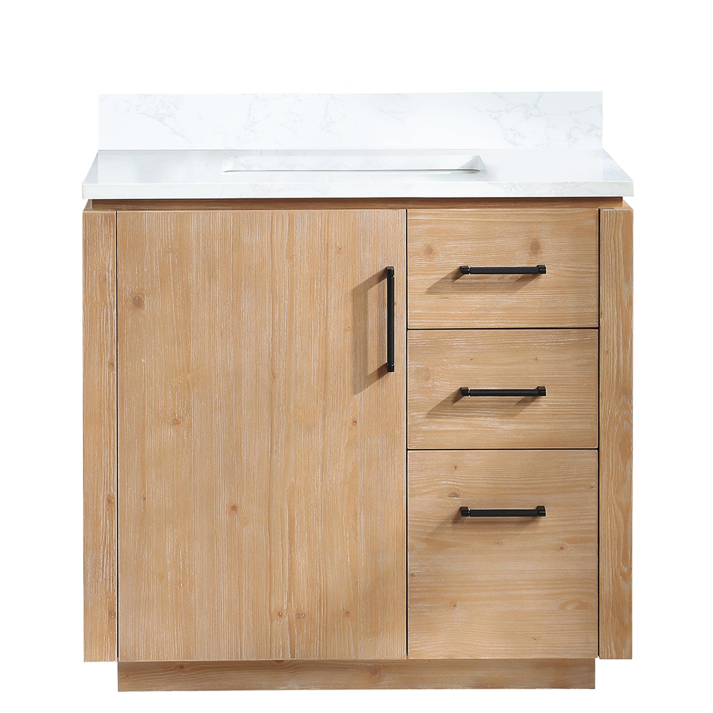 San 36" Free-standing Single Bath Vanity in Fir Wood Brown with White Grain Composite Stone Top