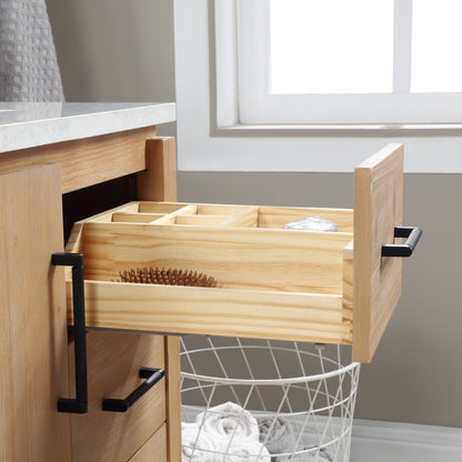 San 36" Free-standing Single Bath Vanity in Fir Wood Brown with White Grain Composite Stone Top