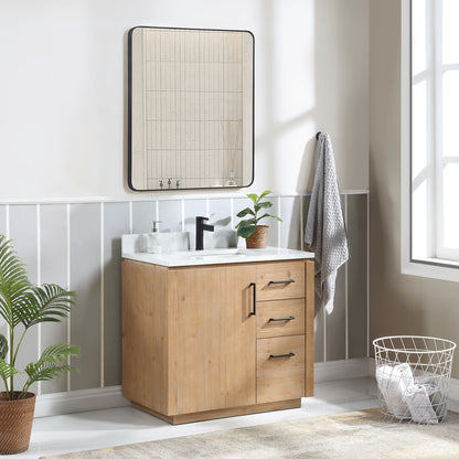 San 36" Free-standing Single Bath Vanity in Fir Wood Brown with White Grain Composite Stone Top