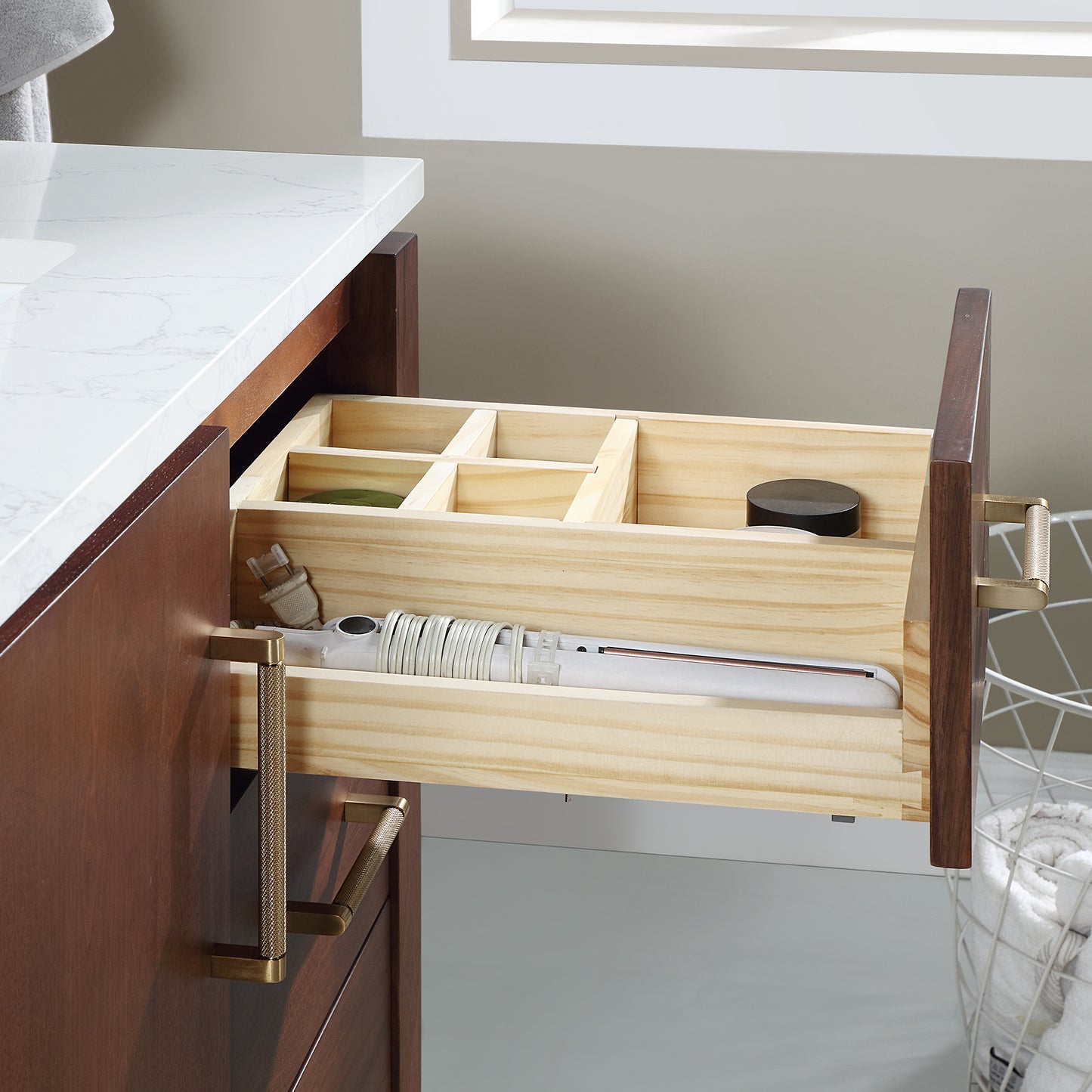 San 36" Free-standing Single Bath Vanity in Natural Walnut with White Grain Composite Stone Top