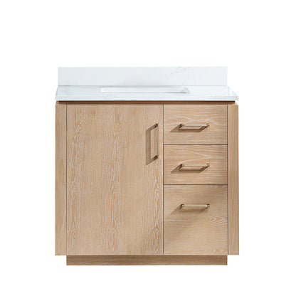 San 36" Free-standing Single Bath Vanity in Washed Ash Grey with White Grain Composite Stone Top