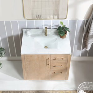San 36" Free-standing Single Bath Vanity in Washed Ash Grey with White Grain Composite Stone Top