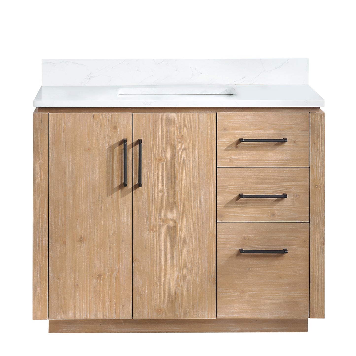 San 42" Free-standing Single Bath Vanity in Fir Wood Brown with White Grain Composite Stone Top