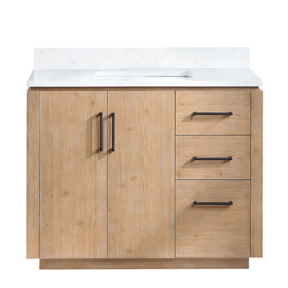 San 42" Free-standing Single Bath Vanity in Fir Wood Brown with White Grain Composite Stone Top