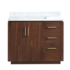 San 42" Free-standing Single Bath Vanity in Natural Walnut with White Grain Composite Stone Top