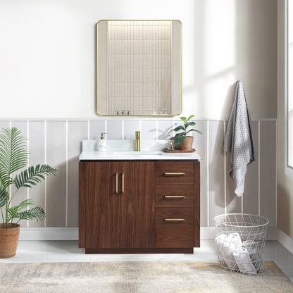 San 42" Free-standing Single Bath Vanity in Natural Walnut with White Grain Composite Stone Top