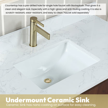 San 42" Free-standing Single Bath Vanity in Natural Walnut with White Grain Composite Stone Top