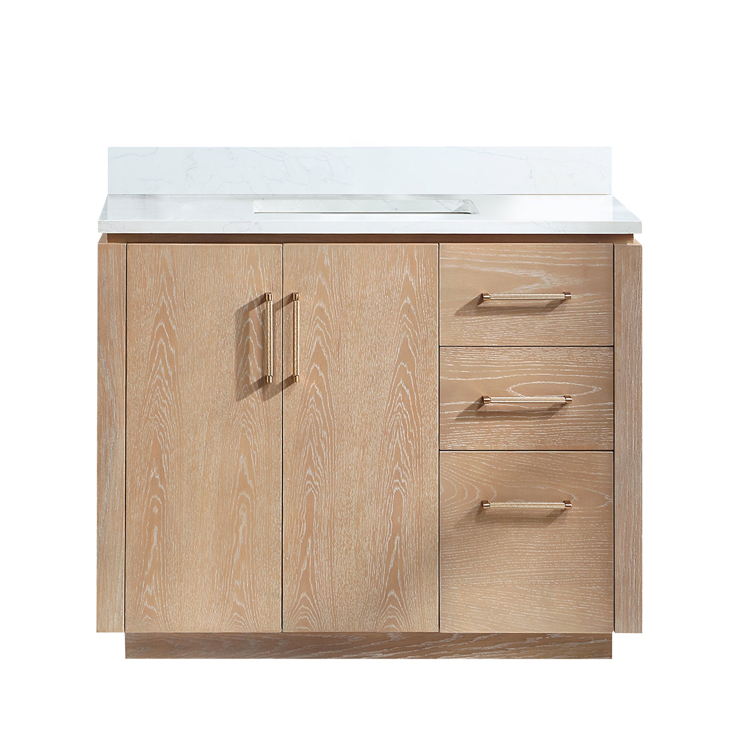 San 42" Free-standing Single Bath Vanity in Washed Ash Grey with White Grain Composite Stone Top
