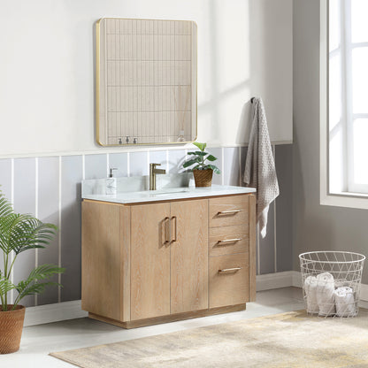 San 42" Free-standing Single Bath Vanity in Washed Ash Grey with White Grain Composite Stone Top