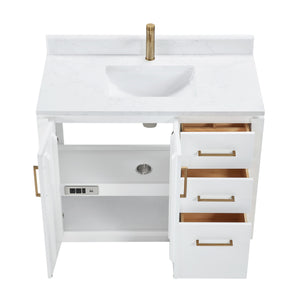 San 42" Free-standing Single Bath Vanity in White with White Grain Composite Stone Top