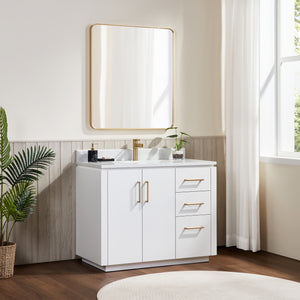 San 42" Free-standing Single Bath Vanity in White with White Grain Composite Stone Top