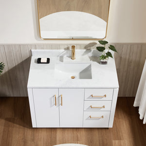 San 42" Free-standing Single Bath Vanity in White with White Grain Composite Stone Top