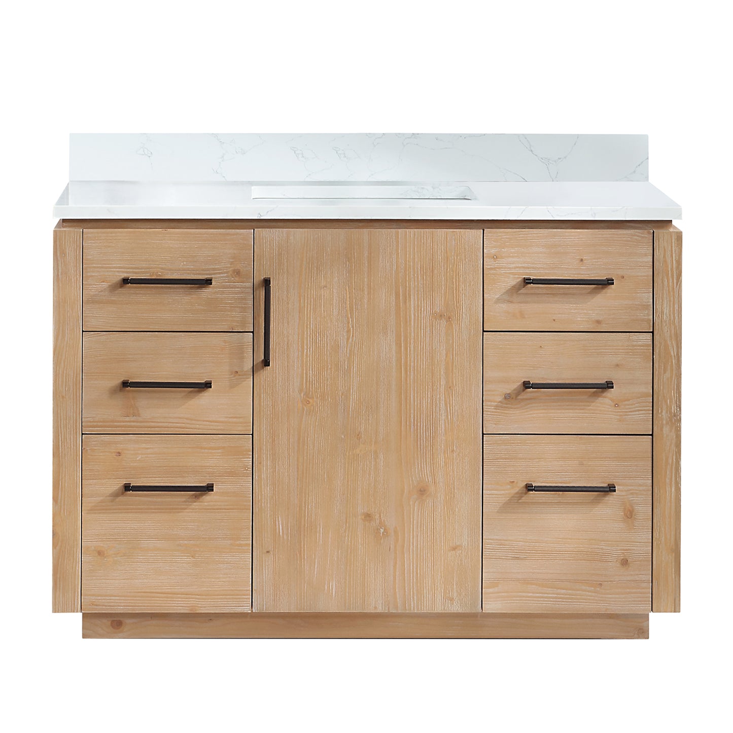 San 48" Free-standing Single Bath Vanity in Fir Wood Brown with White Grain Composite Stone Top