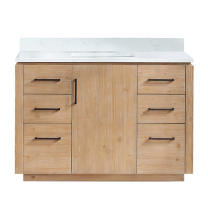 San 48" Free-standing Single Bath Vanity in Fir Wood Brown with White Grain Composite Stone Top