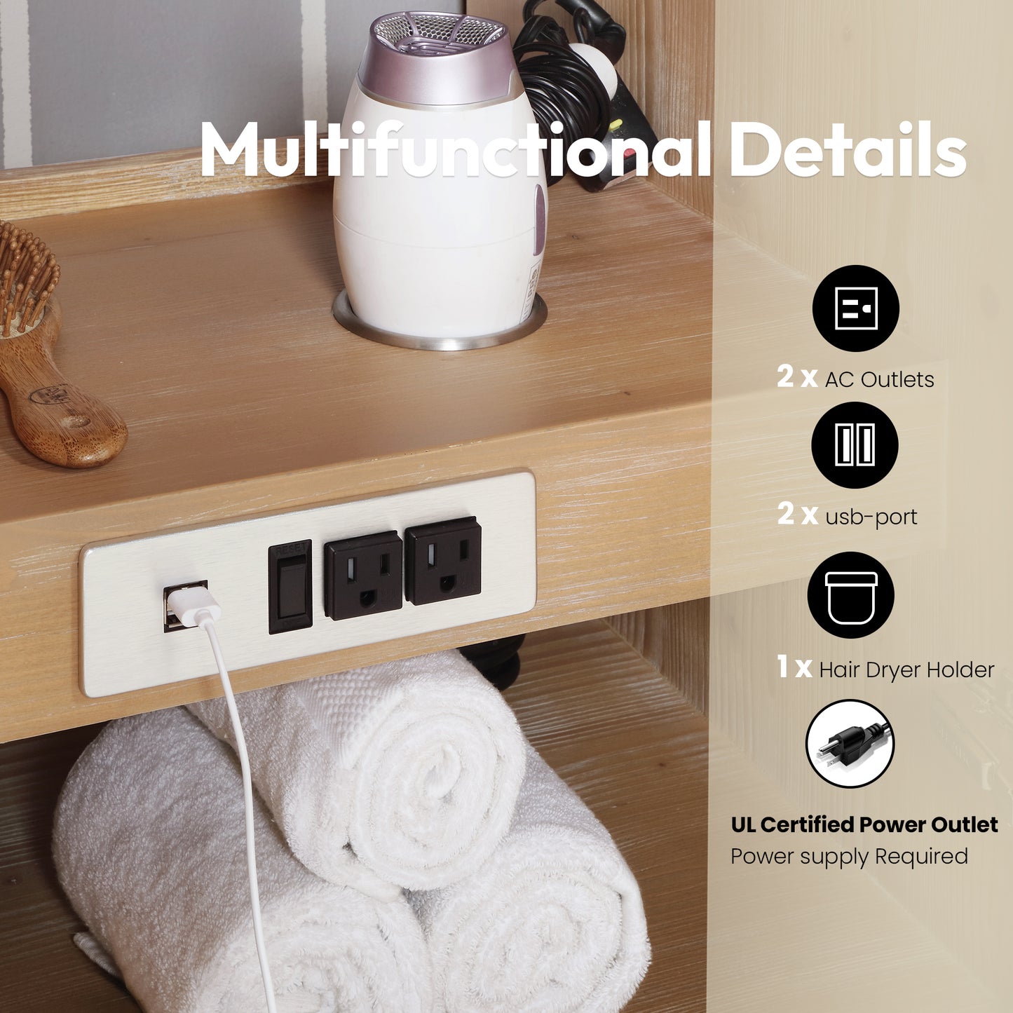 San 48" Free-standing Single Bath Vanity in Fir Wood Brown with White Grain Composite Stone Top