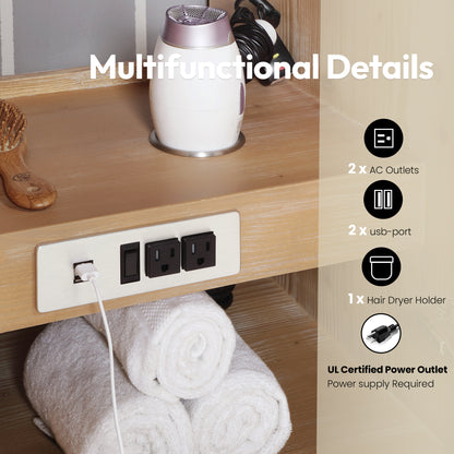 San 48" Free-standing Single Bath Vanity in Fir Wood Brown with White Grain Composite Stone Top
