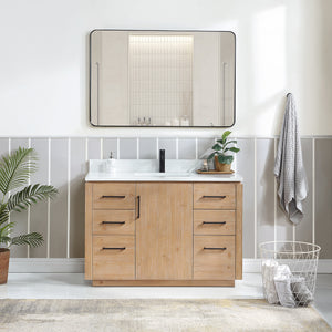 Open image in slideshow, San 48&quot; Free-standing Single Bath Vanity in Fir Wood Brown with White Grain Composite Stone Top

