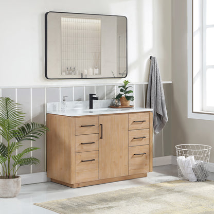 San 48" Free-standing Single Bath Vanity in Fir Wood Brown with White Grain Composite Stone Top