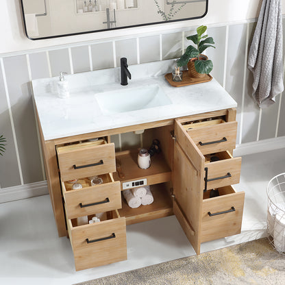 San 48" Free-standing Single Bath Vanity in Fir Wood Brown with White Grain Composite Stone Top