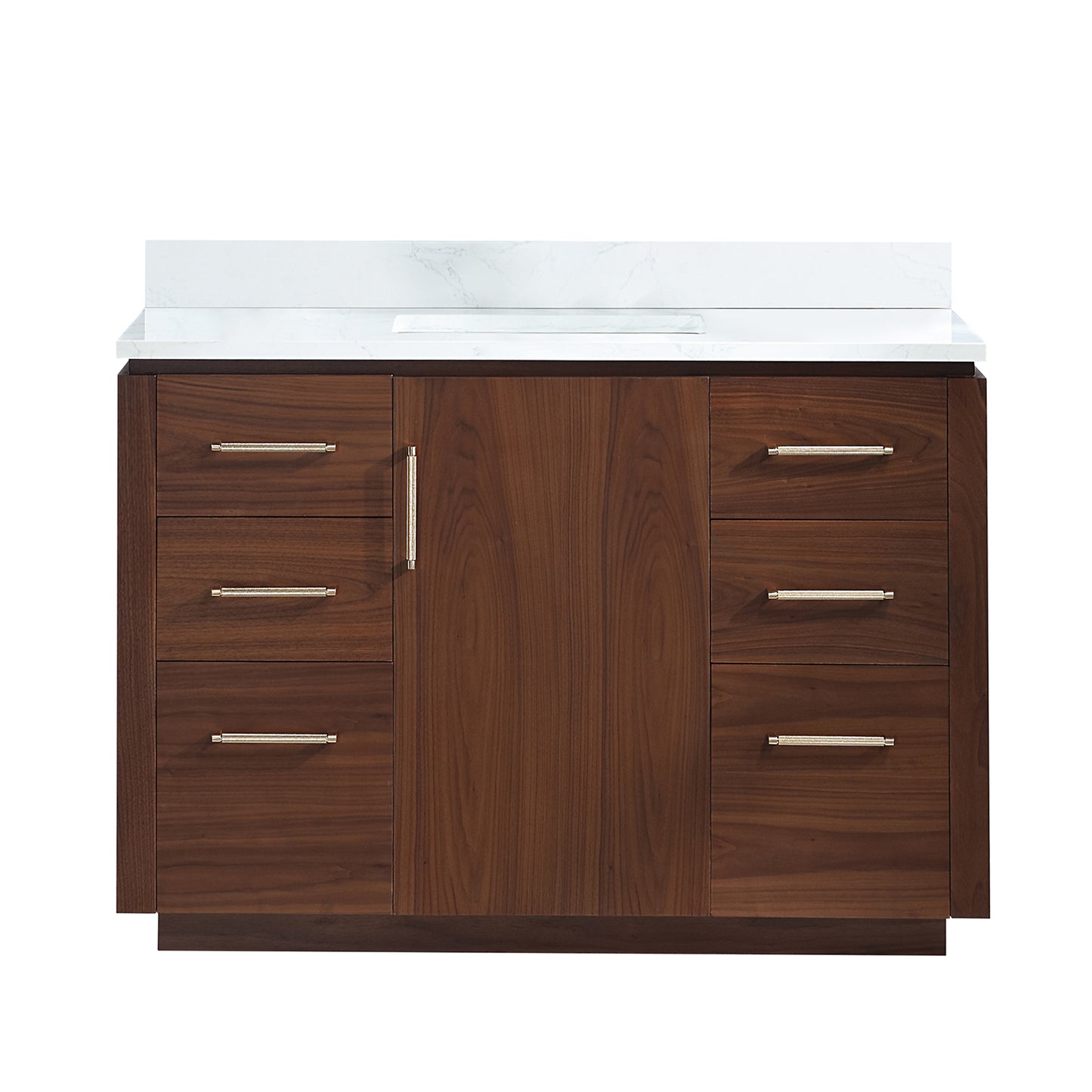 San 48" Free-standing Single Bath Vanity in Natural Walnut with White Grain Composite Stone Top