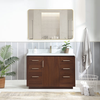 San 48" Free-standing Single Bath Vanity in Natural Walnut with White Grain Composite Stone Top