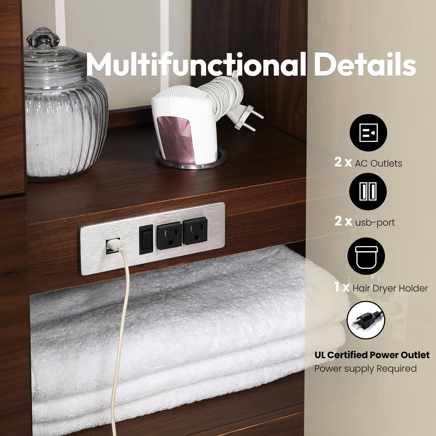 San 48" Free-standing Single Bath Vanity in Natural Walnut with White Grain Composite Stone Top