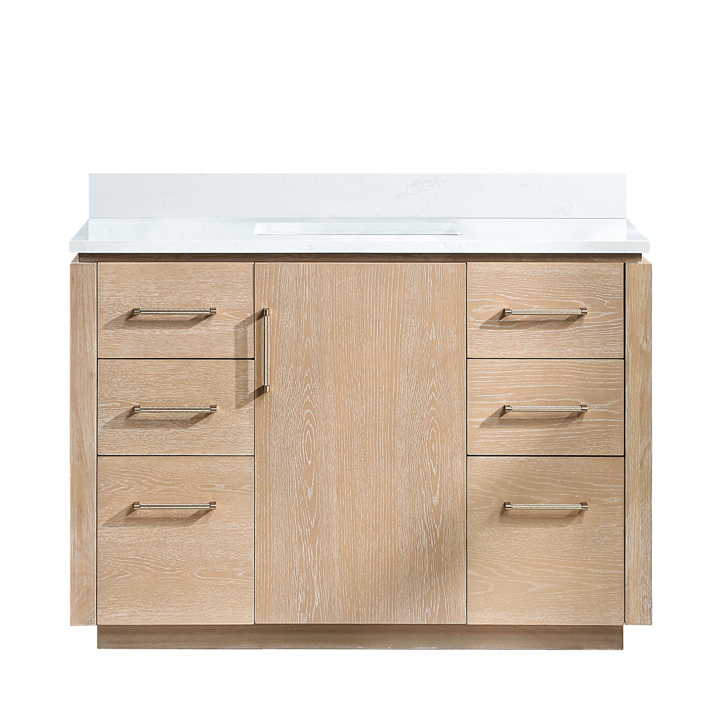 San 48" Free-standing Single Bath Vanity in Washed Ash Grey with White Grain Composite Stone Top