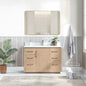 San 48" Free-standing Single Bath Vanity in Washed Ash Grey with White Grain Composite Stone Top