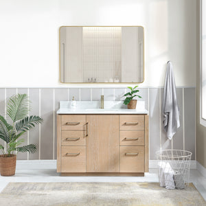 Open image in slideshow, San 48&quot; Free-standing Single Bath Vanity in Washed Ash Grey with White Grain Composite Stone Top
