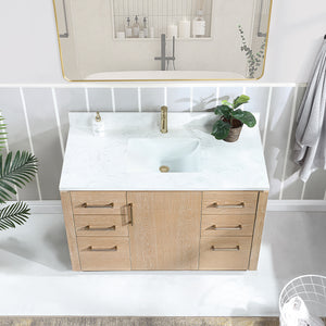 San 48" Free-standing Single Bath Vanity in Washed Ash Grey with White Grain Composite Stone Top