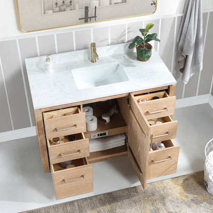 San 48" Free-standing Single Bath Vanity in Washed Ash Grey with White Grain Composite Stone Top