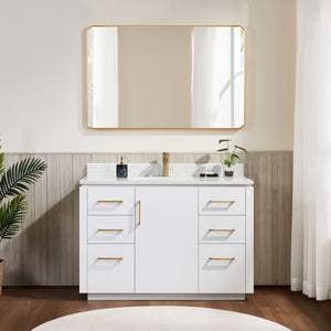 Open image in slideshow, San 48&quot; Free-standing Single Bath Vanity in White with White Grain Composite Stone Top
