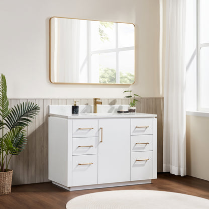 San 48" Free-standing Single Bath Vanity in White with White Grain Composite Stone Top