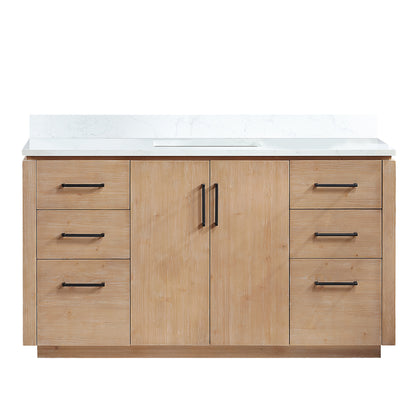 San 60" Free-standing Single Bath Vanity in Fir Wood Brown with White Grain Composite Stone Top
