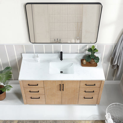 San 60" Free-standing Single Bath Vanity in Fir Wood Brown with White Grain Composite Stone Top