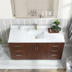 San 60" Free-standing Single Bath Vanity in Natural Walnut with White Grain Composite Stone Top