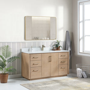 San 60" Free-standing Single Bath Vanity in Washed Ash Grey with White Grain Composite Stone Top