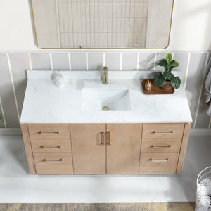 San 60" Free-standing Single Bath Vanity in Washed Ash Grey with White Grain Composite Stone Top