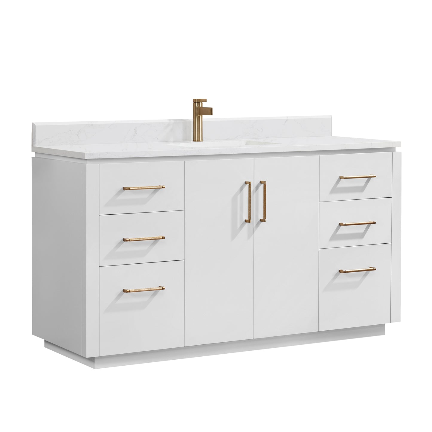 San 60" Free-standing Single Bath Vanity in White with White Grain Composite Stone Top