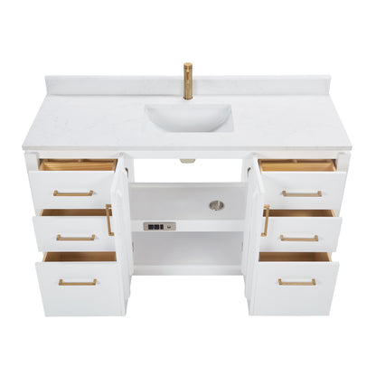 San 60" Free-standing Single Bath Vanity in White with White Grain Composite Stone Top