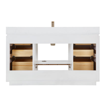 San 60" Free-standing Single Bath Vanity in White with White Grain Composite Stone Top