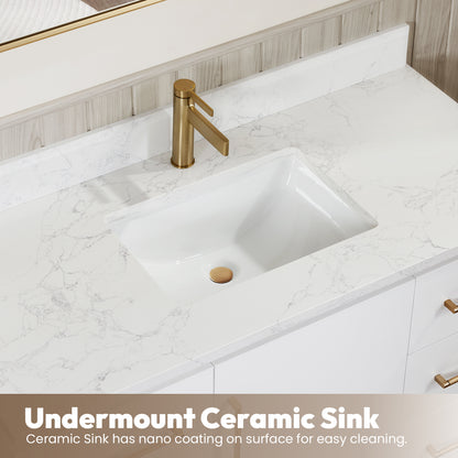 San 60" Free-standing Single Bath Vanity in White with White Grain Composite Stone Top