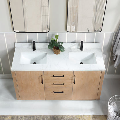 San 60M" Free-standing Double Bath Vanity in Fir Wood Brown with White Grain Composite Stone Top